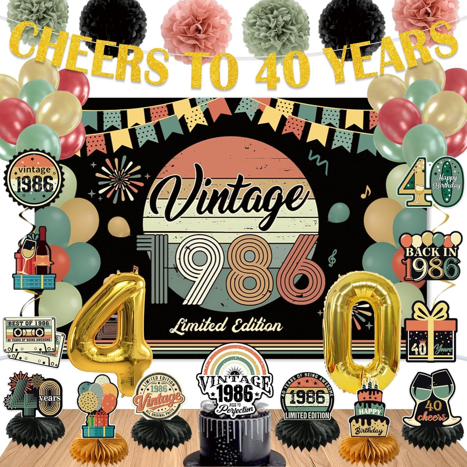 47Pcs 40Th Birthday Decorations for Men Women, PRE-STRUNG Vintage 1986 Banner Pa 47Pcs 40Th Birthday Decorations for Men Women, PRE-STRUNG Vintage 1986 Banner Pa