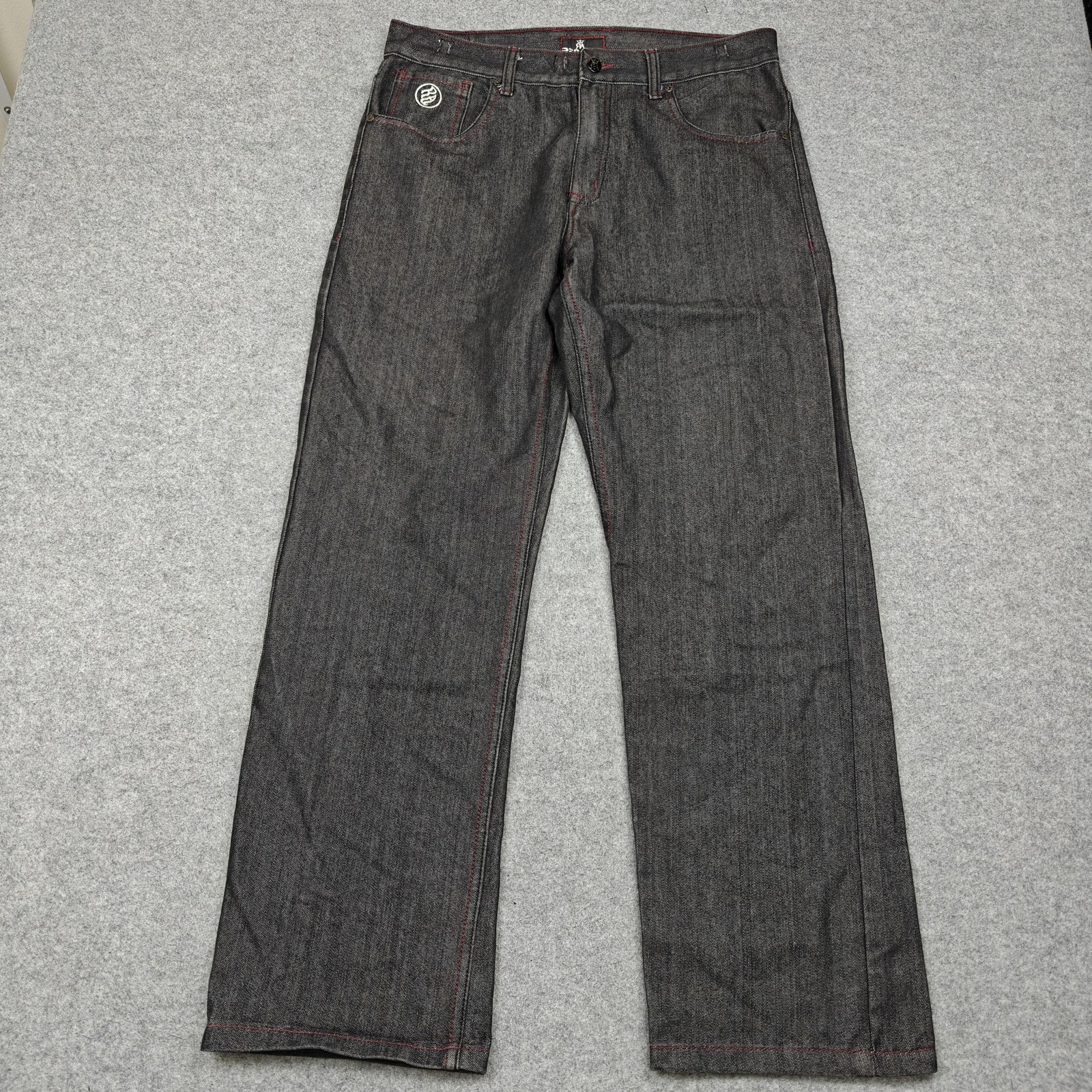 Red Ape Jeans Mens 34x32 Gray Dark Wash Regular Straight Denim Embroidered Pants