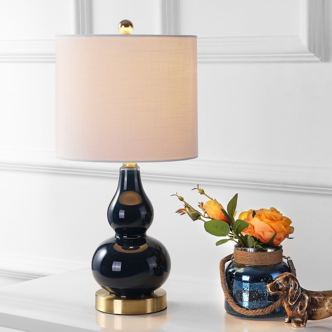 JONATHAN Y Anya Glass Double-Gourd Transitional Glam 20.5-in Navy Table Lamp