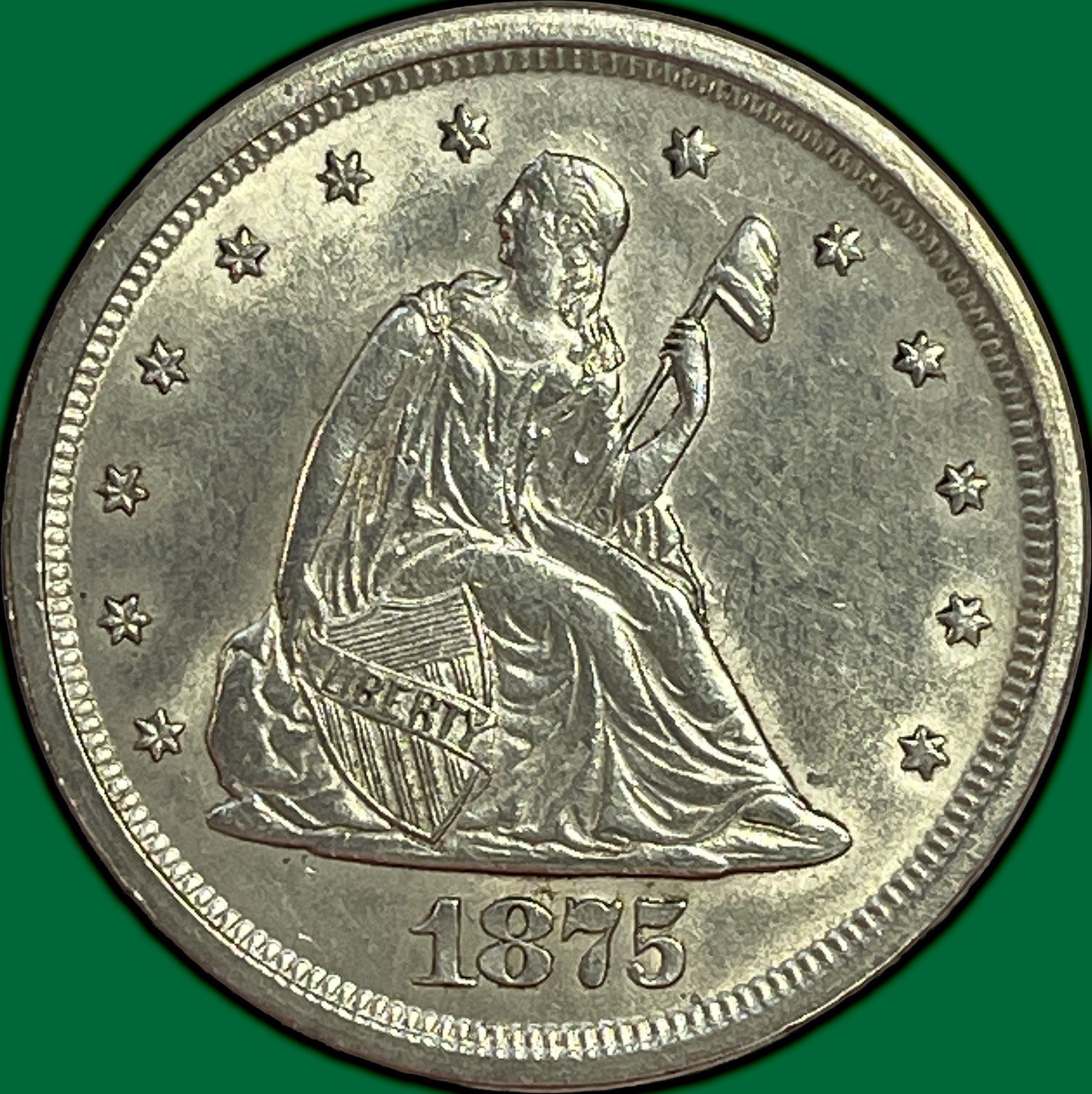 1875-S Twenty Cent Piece Choice Almost Uncirculated AU+/UNC Coin #48190