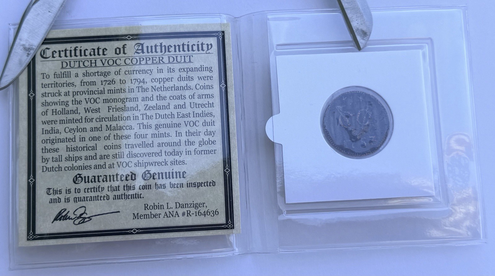1753 Zeeland Dutch VOC Copper Duit New York Penny Coin COA Colonial KM 152.2