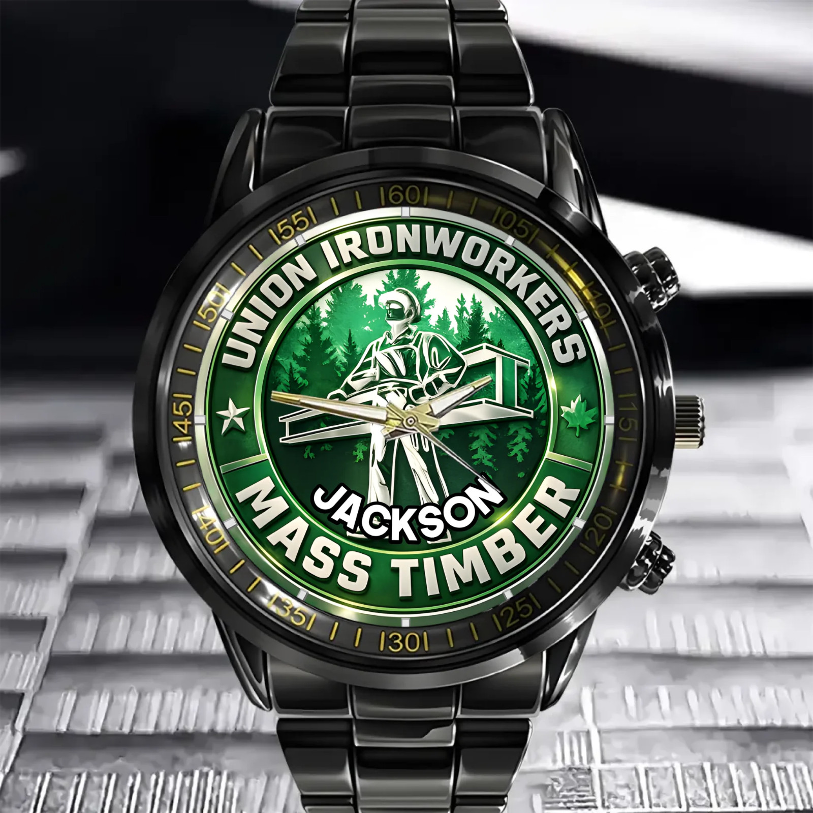 Custom Union Ironworkers Mass Timber Wristwatch - Personalized Name - Gift for U