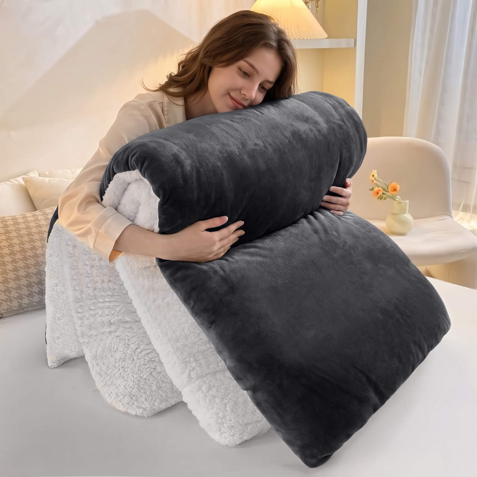 480GSM Sherpa Blanket Plush Blanket Fleece Reversible Blanket Yorkshire Bedding