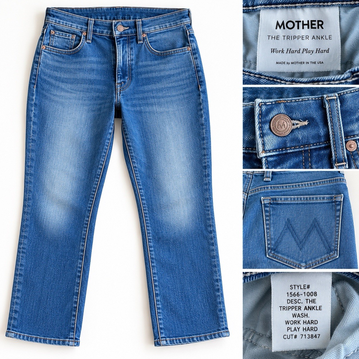 MOTHER The Tripper Ankle Jeans Size 27 Work Hard Play Hard Blue Denim
