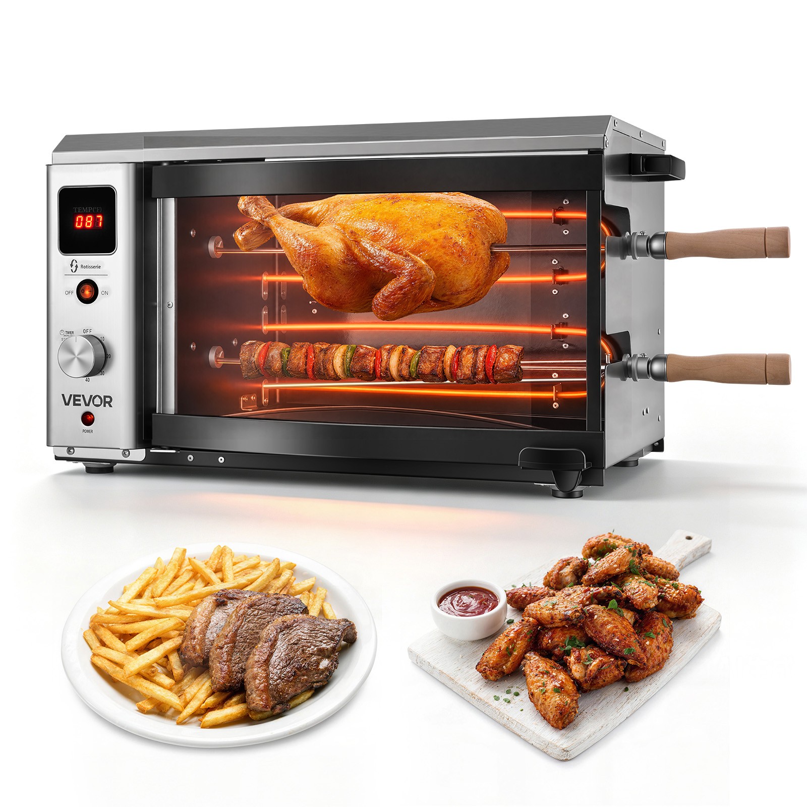 VEVOR Countertop Vertical Oven Brazilian Flame 2 Auto Rotating Skewers