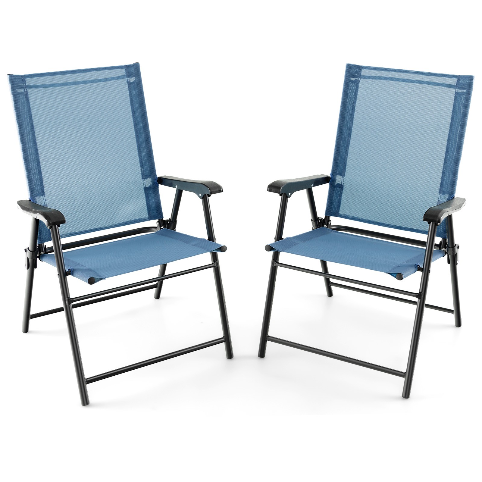Patio 2pcs Folding Sling Back Chair, Portable Armrests Metal Outdoor Dining,Blue Patio 2pcs Folding Sling Back Chair, Portable Armrests Metal Outdoor Dining,Blue