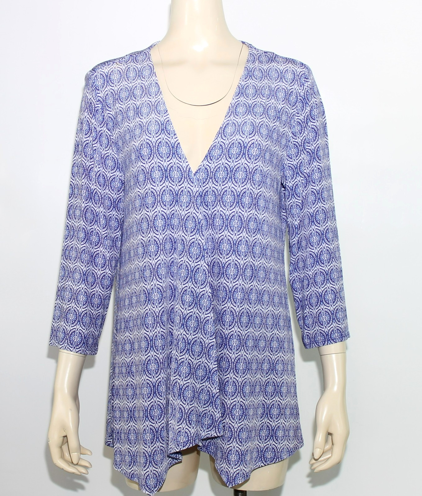 Chico\'s Travelers Women\'s Open Front Cardigan Jacket Medallion Slinky Sz 1 -8/10