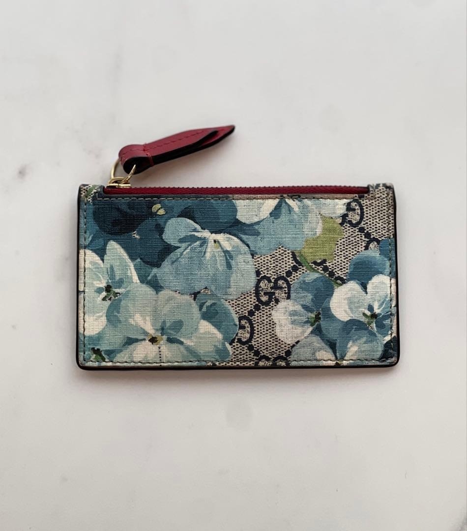 Gucci GG Blooms Floral Print Card Case Wallet GG Supreme Used