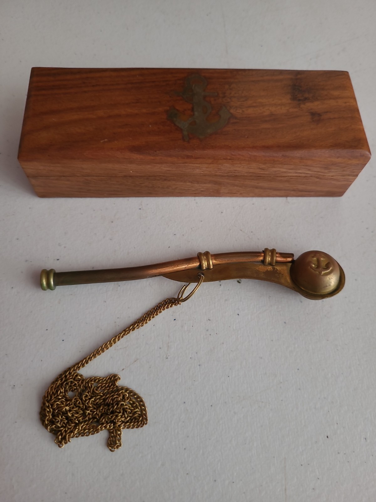 Brass & Copper Boatswain Whistle w/ Wooden Box, Nautical Navy Bosun Call Pipe Brass & Copper Boatswain Whistle w/ Wooden Box, Nautical Navy Bosun Call Pipe