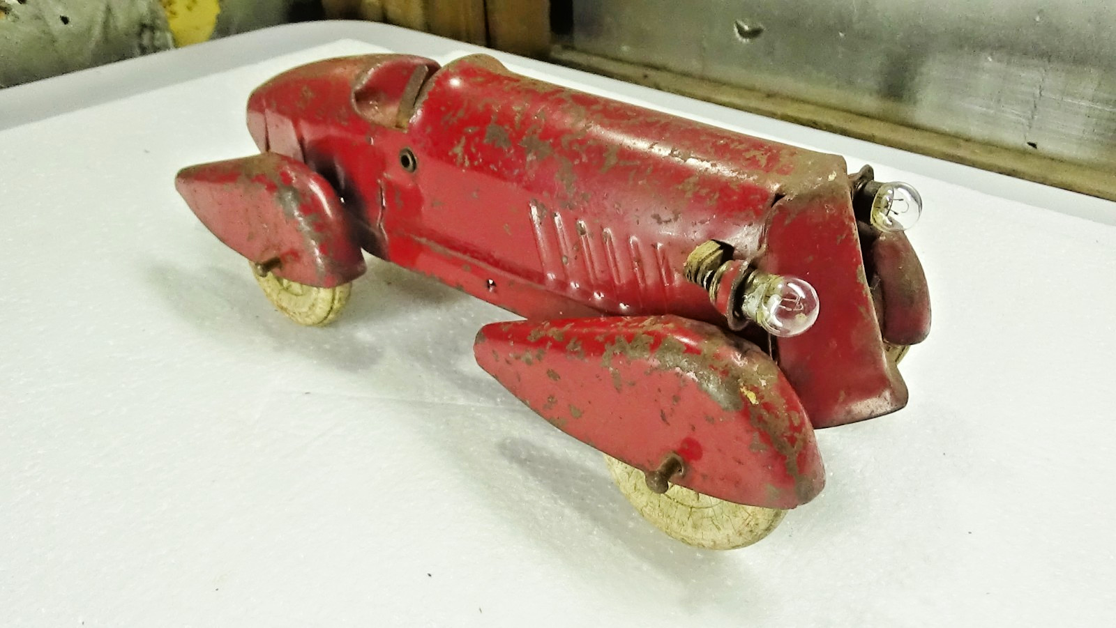 VTG 1930s Wyandotte Electric Boattail Racer Pressed Steel Toy Car WORKING Lights