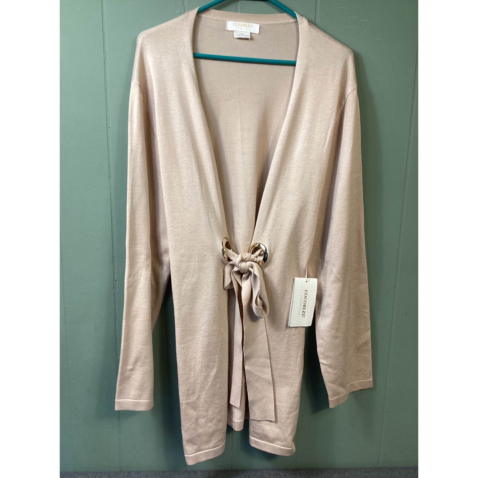 COCOBLEU New York Women\'s Beige Long Sleeve Open Front Tie Cardigan Sweater 2X