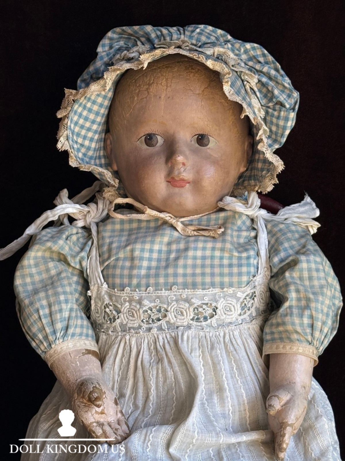 Rare Antique American 22” Gertrude Rollinson Oil Painted Cloth Baby Doll