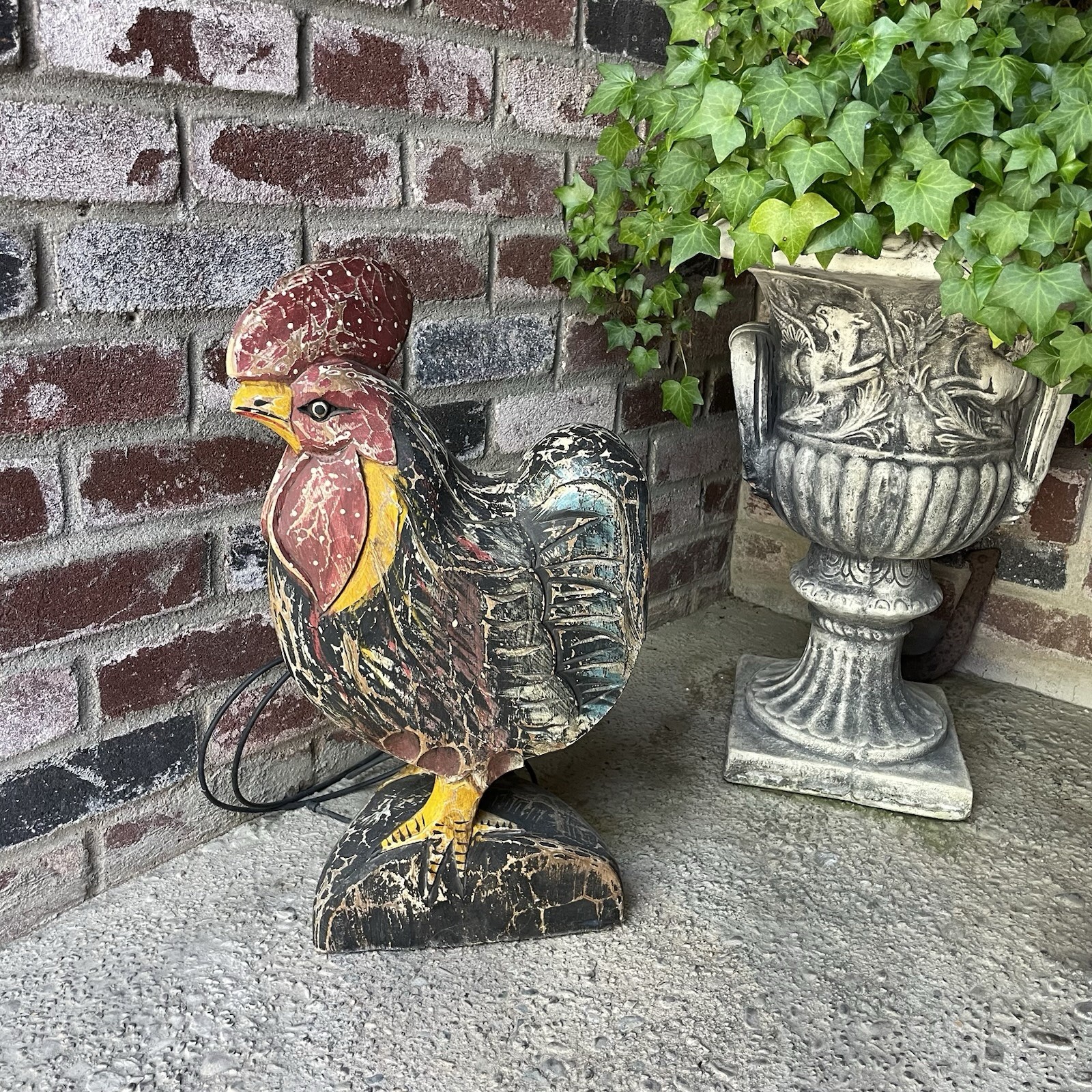Vtg Wood Carved Rooster Figurine Statue 20 Vtg Wood Carved Rooster Figurine Statue 20