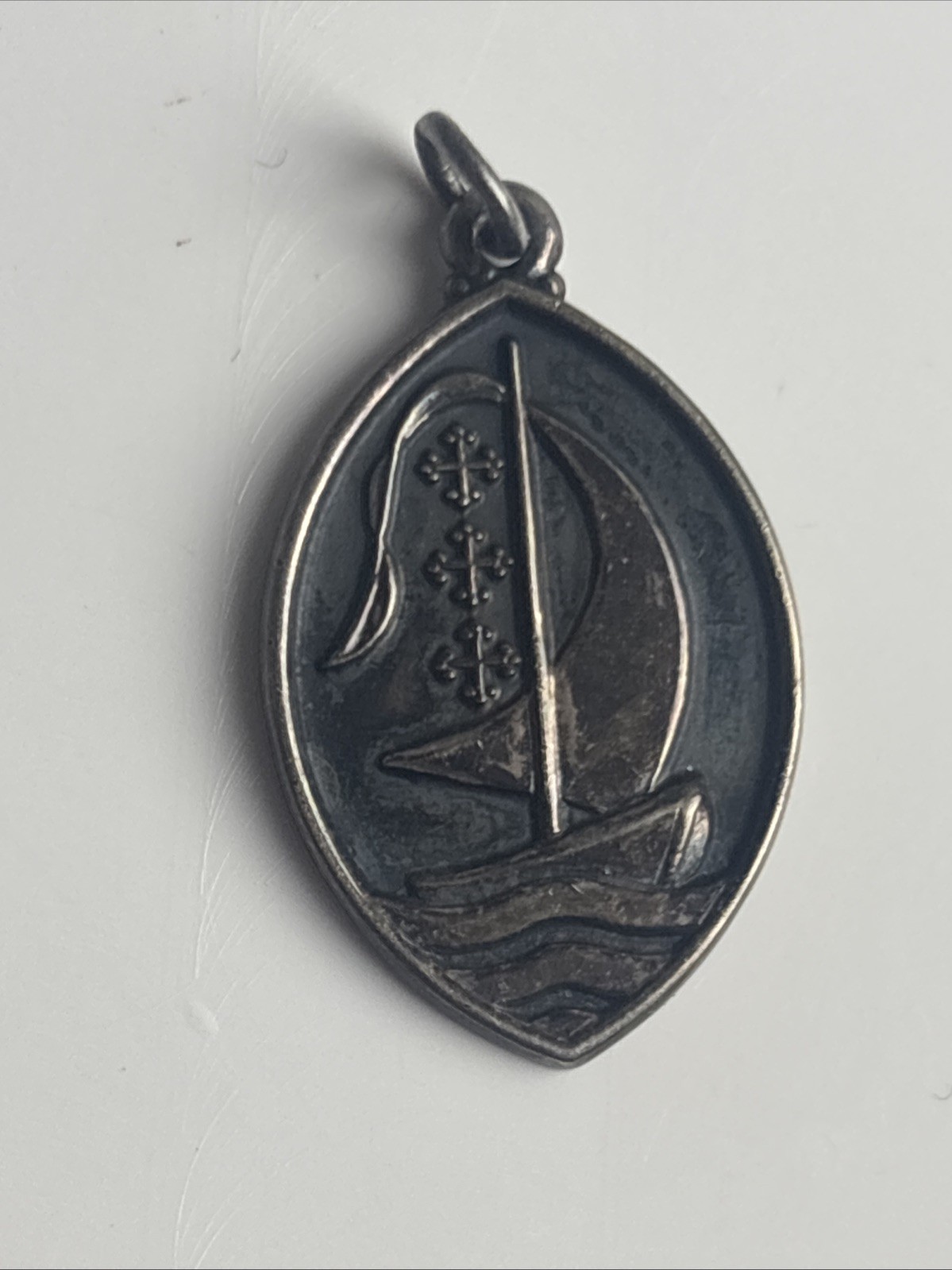 Retired James Avery Oval Sailboat with 3 Crosses Pendant NEAT Piece Retired James Avery Oval Sailboat with 3 Crosses Pendant NEAT Piece