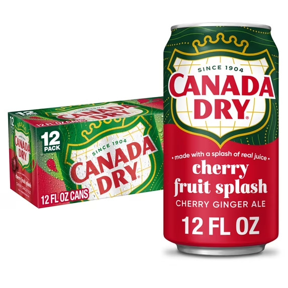 Canada Dry Caffeine Free Fruit Splash Cherry Ginger Ale Soda Pop, 12 fl oz, 12 P