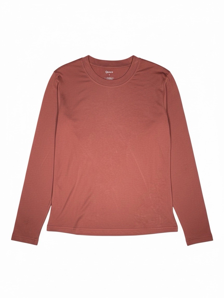 Quince Cotton Modal Relaxed Long Sleeve Tee Redwood Brown Women\'s S NWT Quince Cotton Modal Relaxed Long Sleeve Tee Redwood Brown Women\'s S NWT