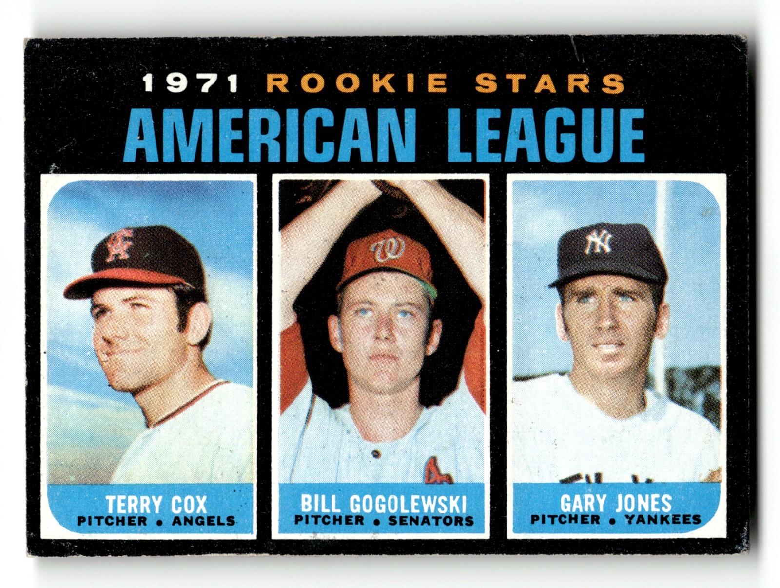 1971 TOPPS A.L. ROOKIE STARS #559  COX/JONES/GOGOLEWSKI VG VGEX WRINKLE FRONT