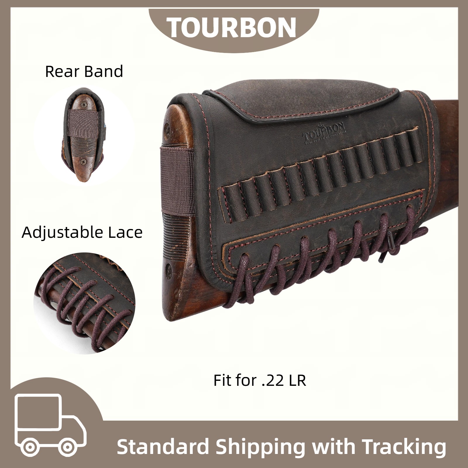 TOURBON Leather Rifle Buttstock Cover Cheek Rest 14 Rounds .22LR Mag Ammo Loops TOURBON Leather Rifle Buttstock Cover Cheek Rest 14 Rounds .22LR Mag Ammo Loops
