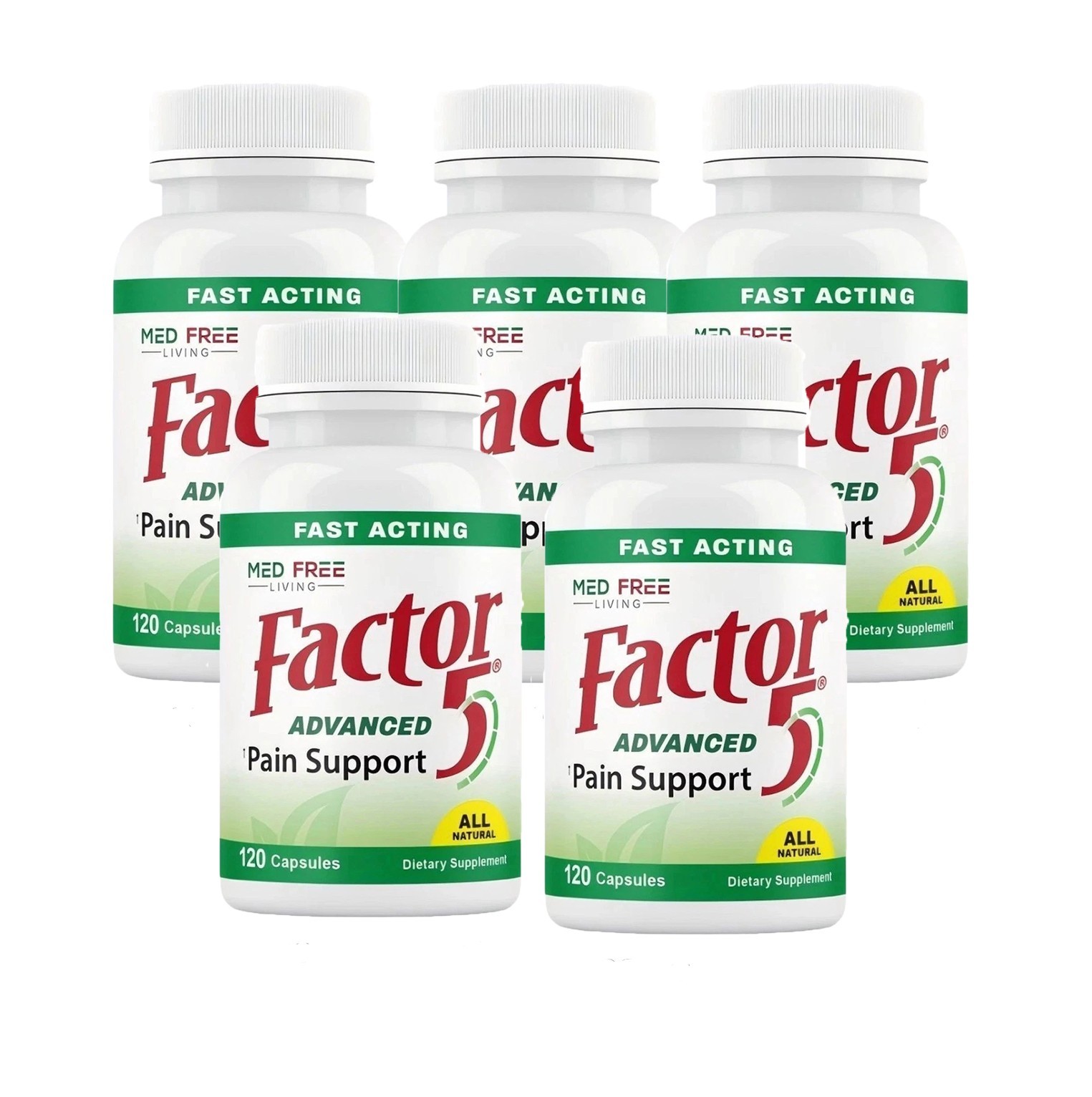 5pack Med Free Living Factor 5 Organic Joint & Muscle Support Complex 120 Caps