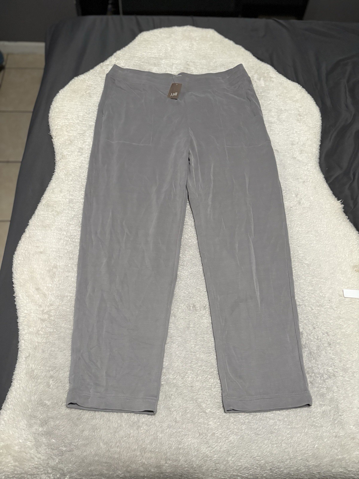 NWT J. Jill Pure Jill Gray Pull On Knit Pants Slim Straight Leg Pockets Women XL