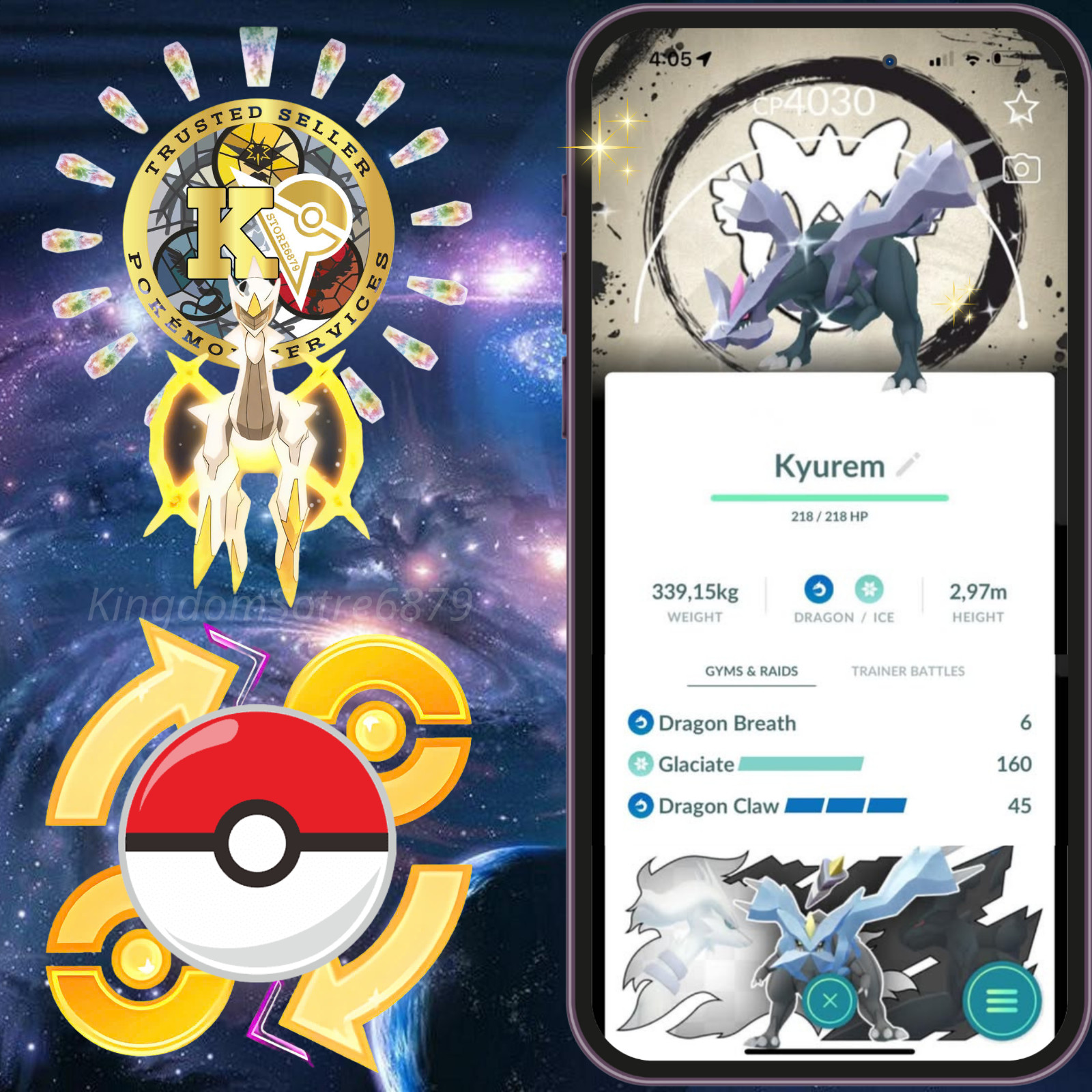 Pokémon —GO— P.T.C or TRADE— Shiny Kyurem — Level 50 3 Moves Glaciate —Digital♻️