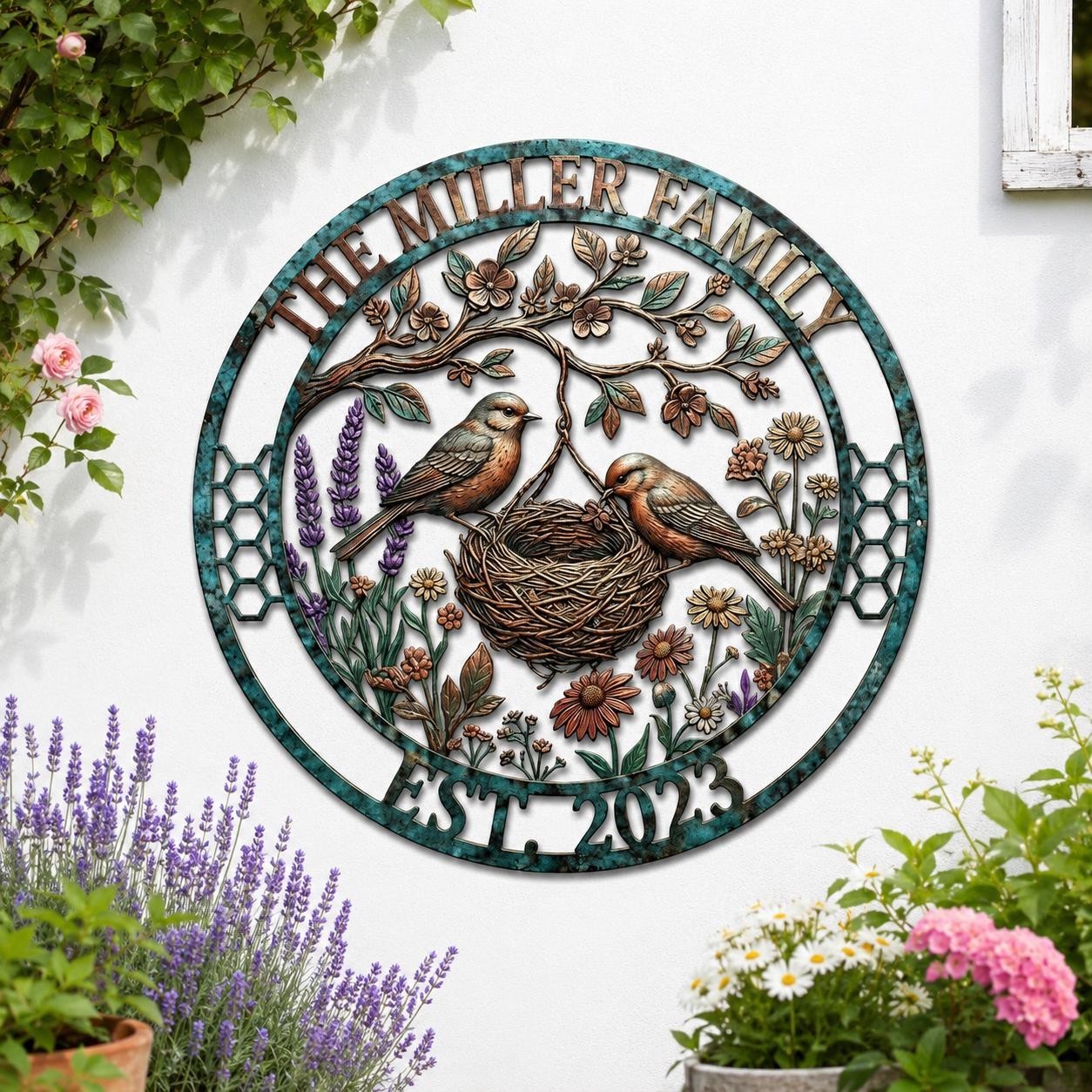 Custom Family Name Metal Sign, Bird Nest Wall Art, Tree of Life Family Tree Deco