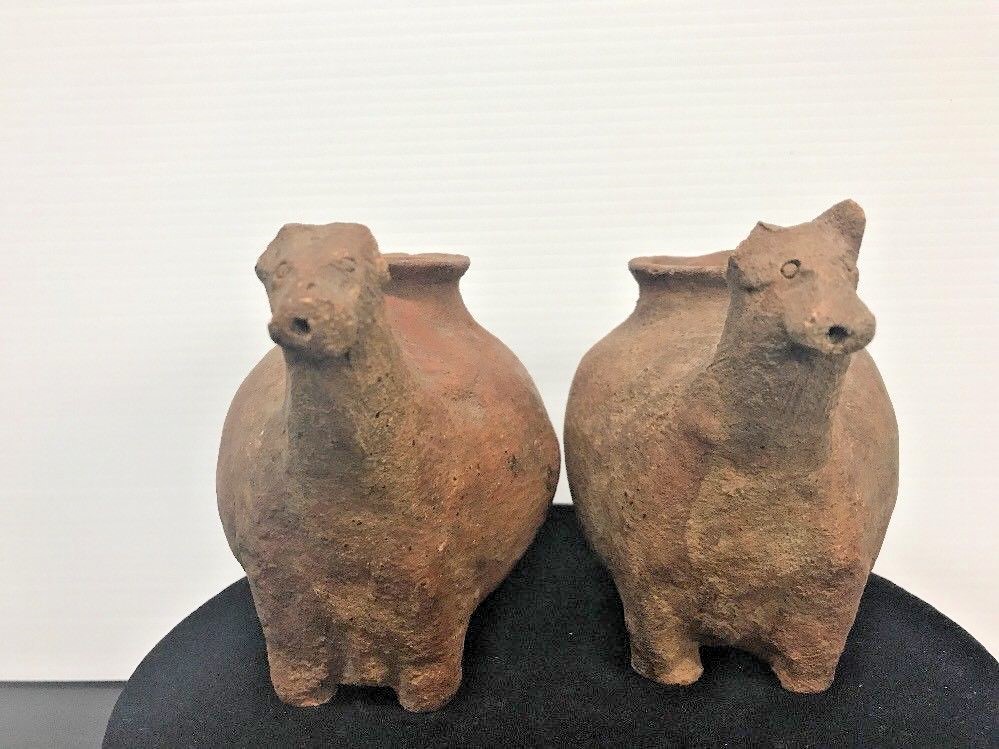 Ancient Pair Pottery Animal Rhyton