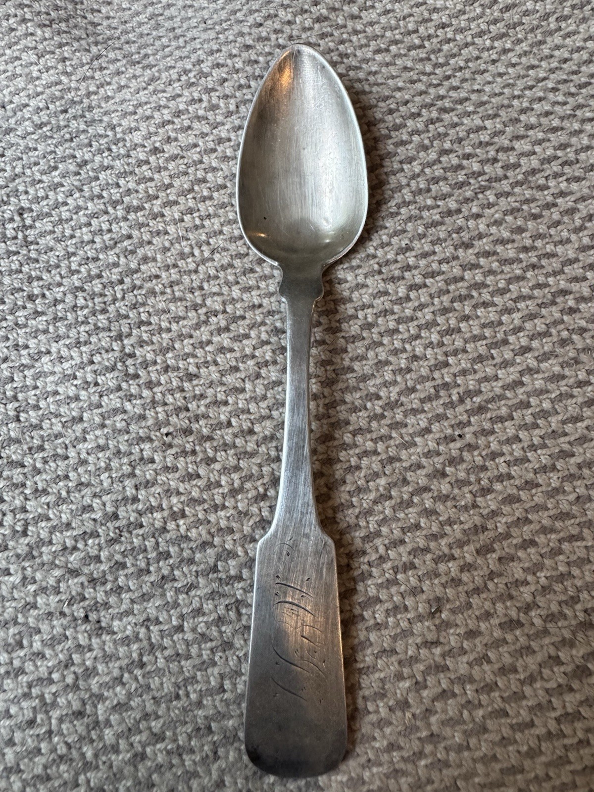 Antique 1830’s - 1850’s Coin Silver 6” Fiddleback Spoon - SD Rockwell - New York Antique 1830’s - 1850’s Coin Silver 6” Fiddleback Spoon - SD Rockwell - New York
