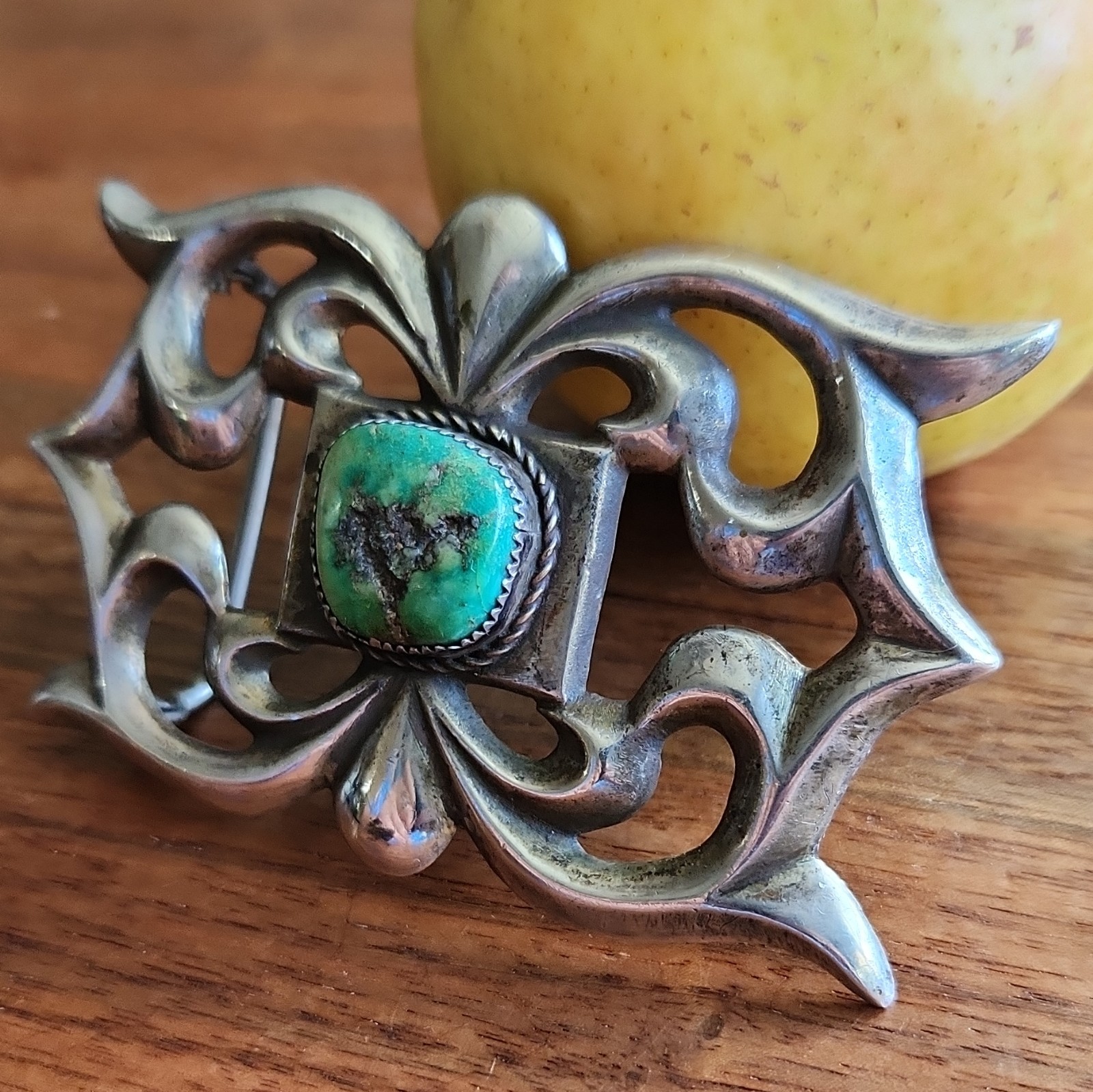 Sand Cast Vintage Turquoise Southwest Buckle Heavy Silver Tone Old Light Patina
