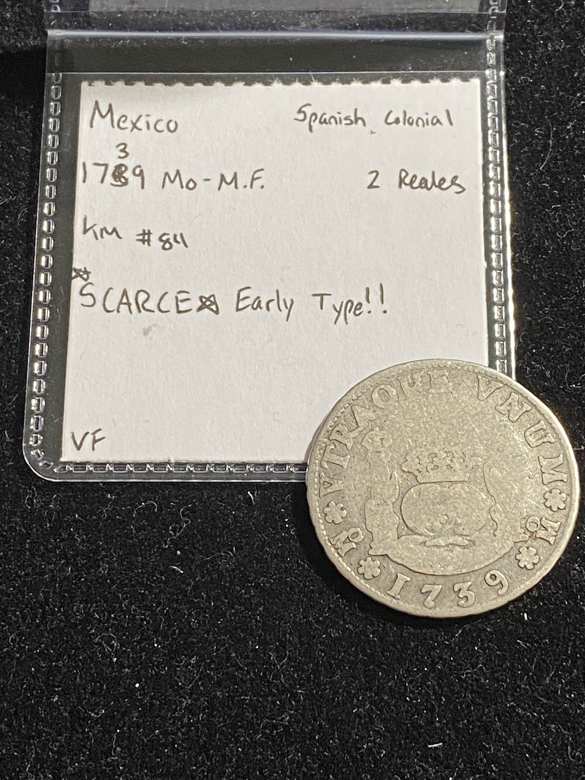Scarce Early Mexico 1739 MF SILVER 2 Reales “Columnario”