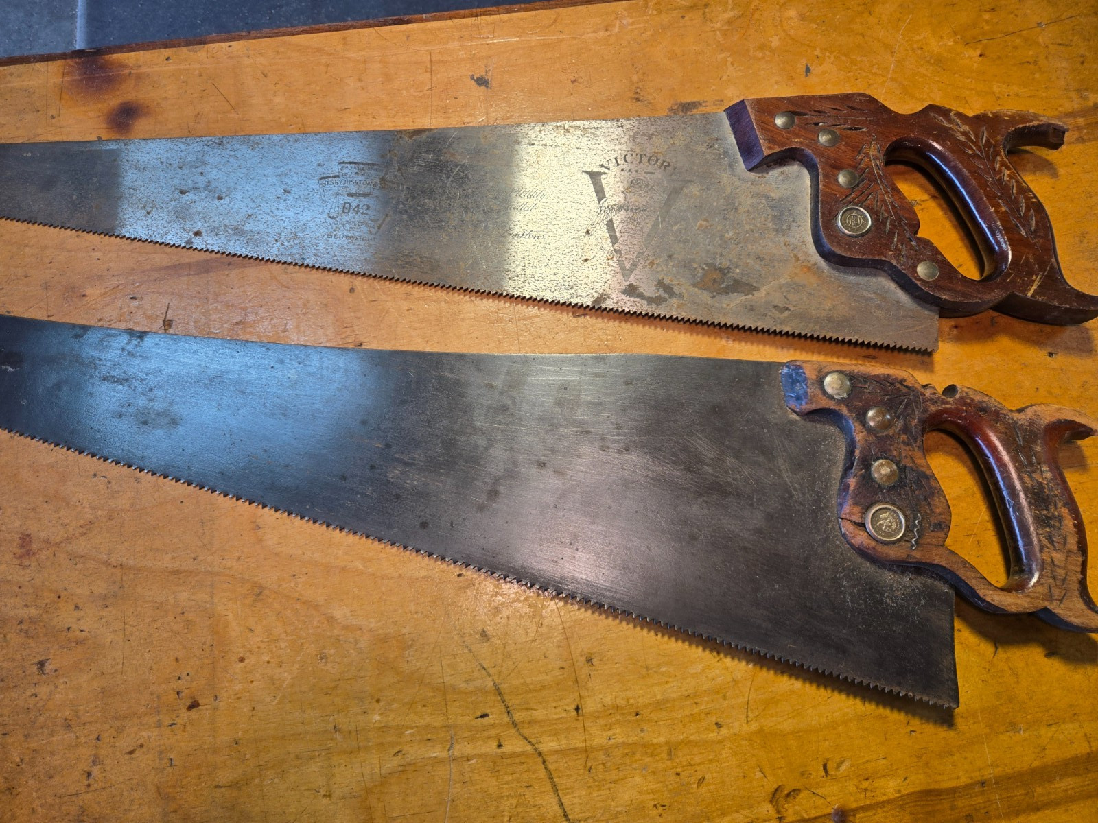 Vistage Disston D42 Victory Hand Saw & Very Old Disston Crosscut Saw