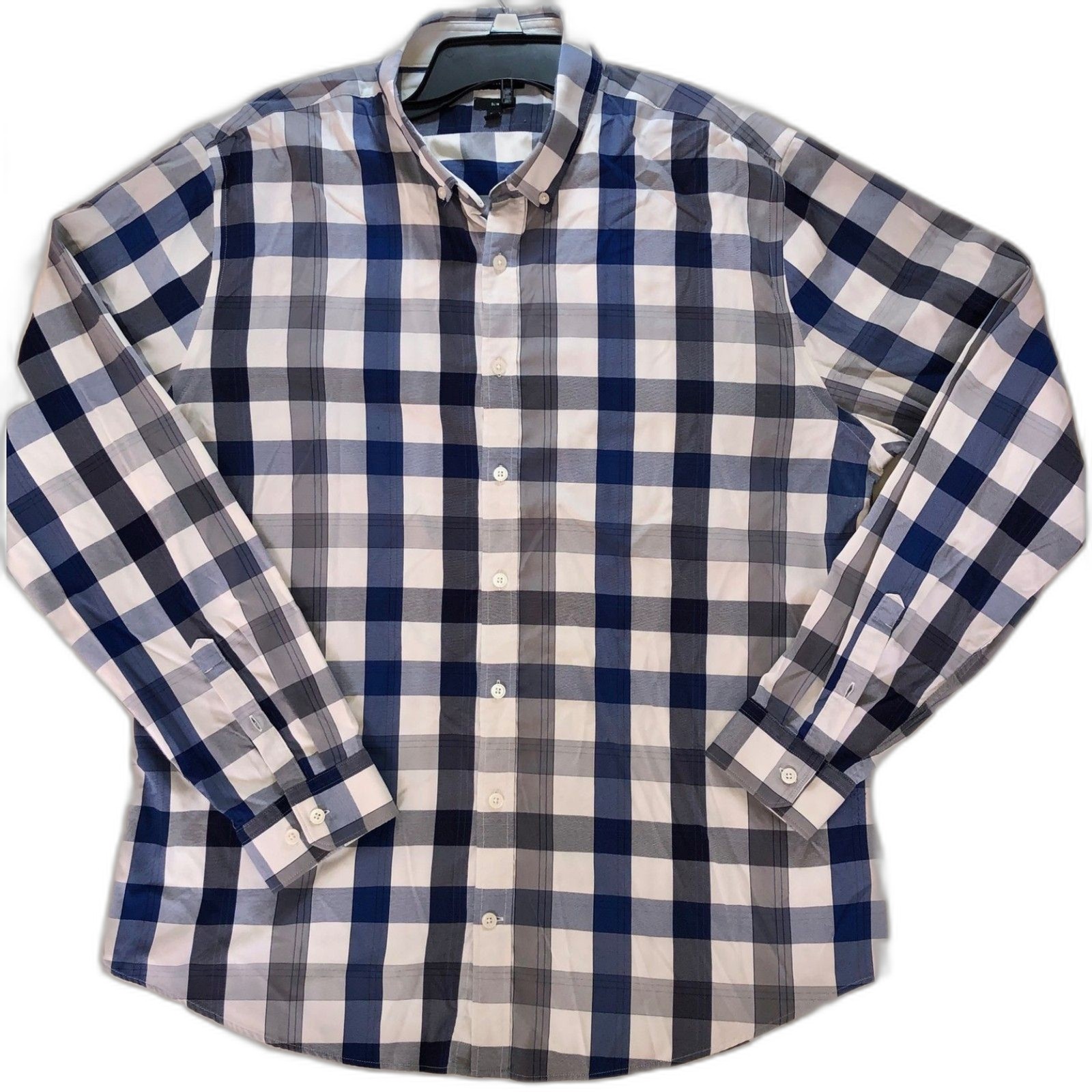 Preppy Plaid Button Down Slim Men\'s Express Dress Shirt