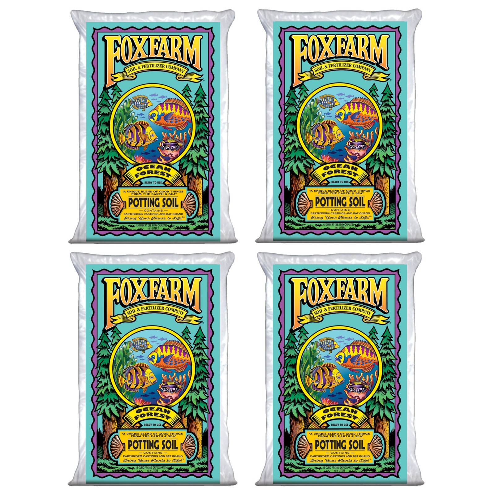 FoxFarm Ocean Forest Ready-to-Use Potting Soil with Fish Meal, 1.5cu ft, 4 Pack