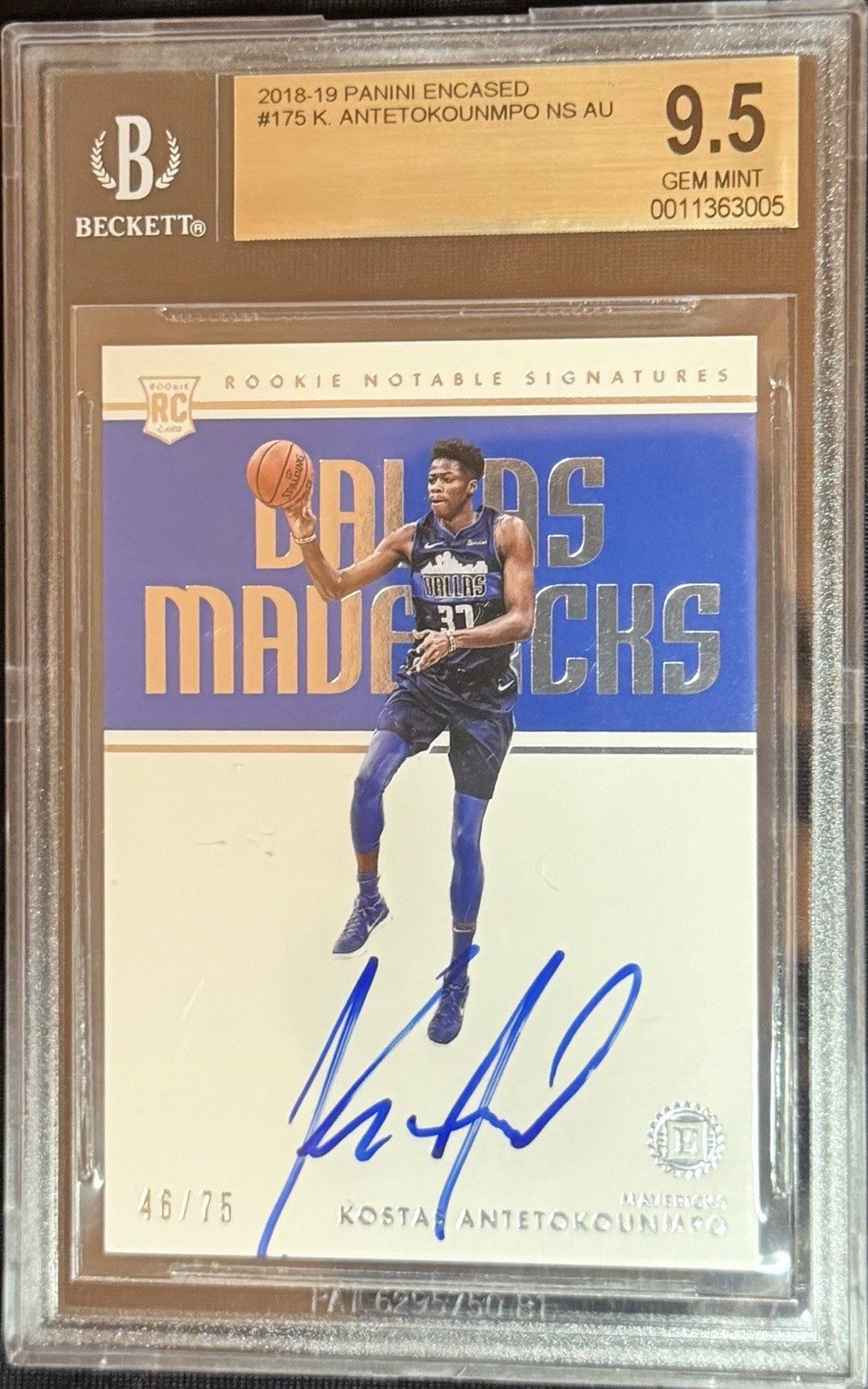 Panini 2018-19 Encased Kostas Antetokounmpo RC Auto /75 #175 BAS