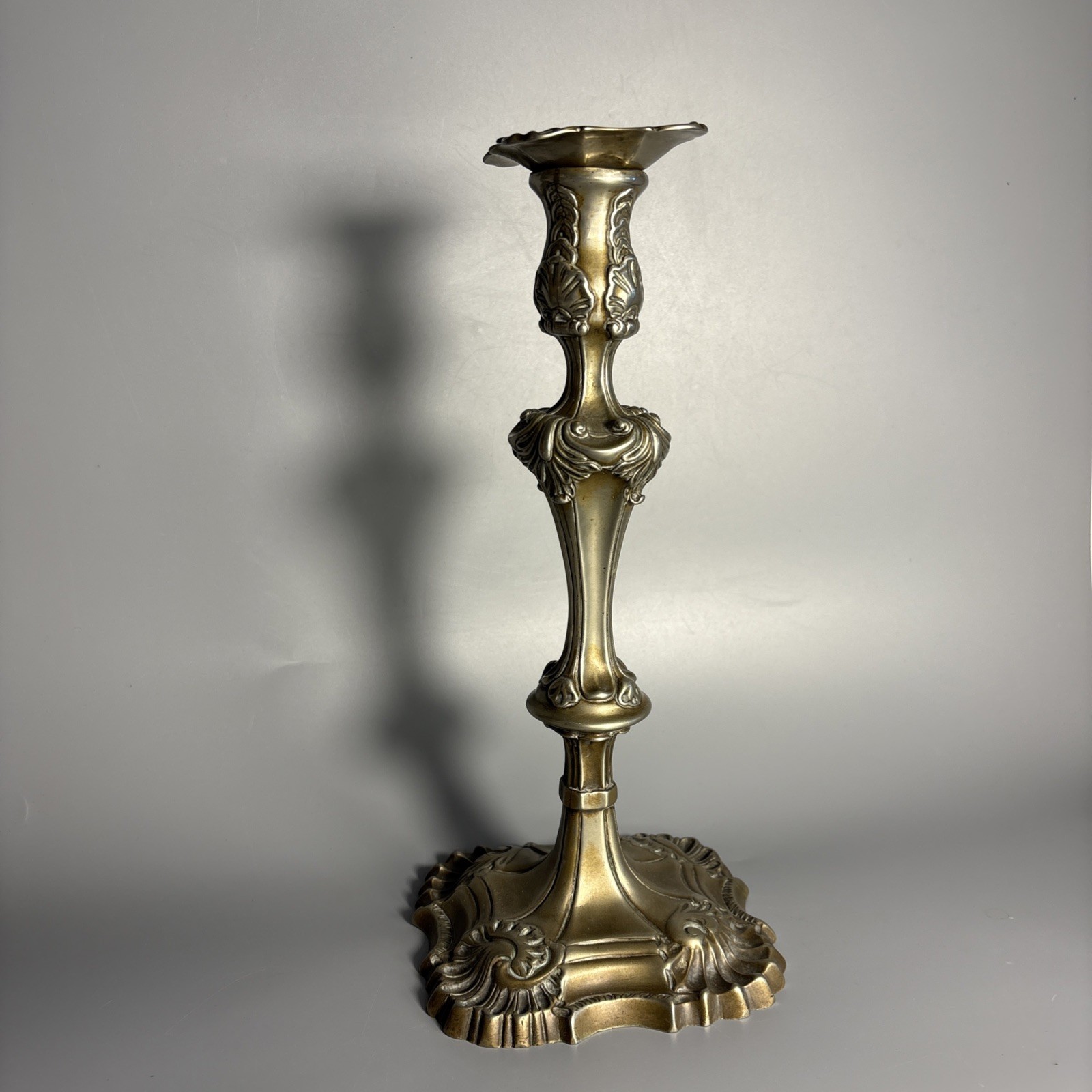 Antique French Rococo Style Candlestick With Removable Bobeche -10.5in Tall Antique French Rococo Style Candlestick With Removable Bobeche -10.5in Tall