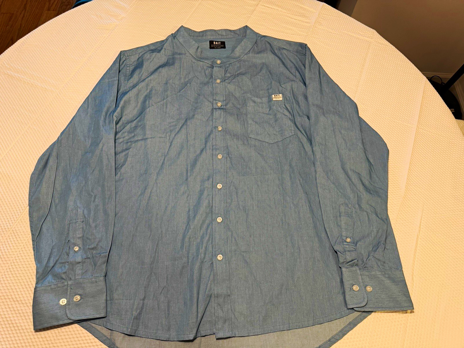 BAIT Men\'s Blue Mandarin Collar Long Sleeve Button-Up Shirt, Big & Tall 3XL