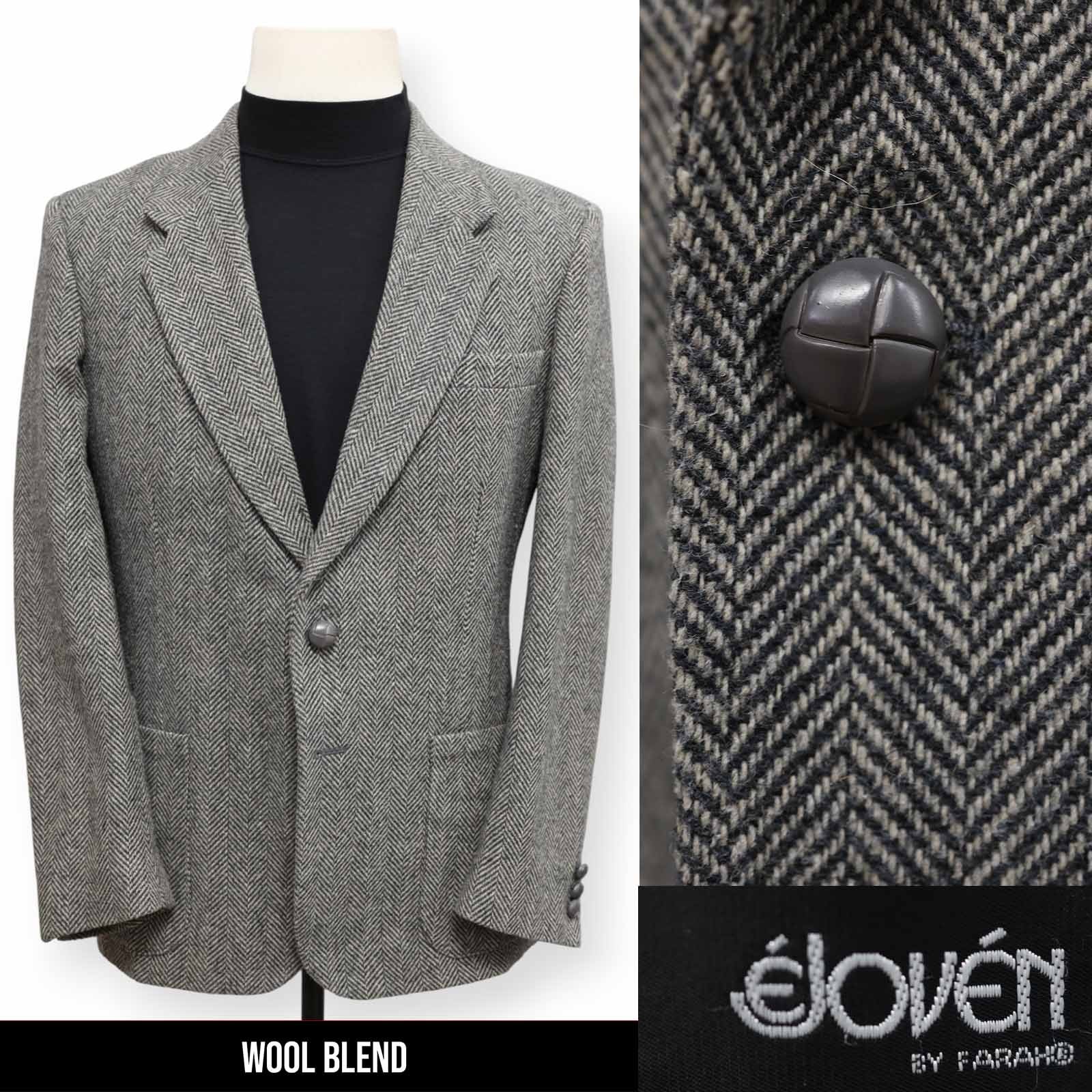 FARAH VINTAGE TWEED mens gray HERRINGBONE sport coat suit jacket blazer 38 R