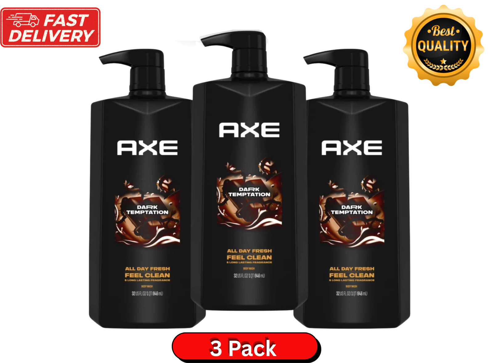 Axe Dark Temptation Refreshing Long Lasting Body Wash, Dark Chocolate, 3 Pack Axe Dark Temptation Refreshing Long Lasting Body Wash, Dark Chocolate, 3 Pack