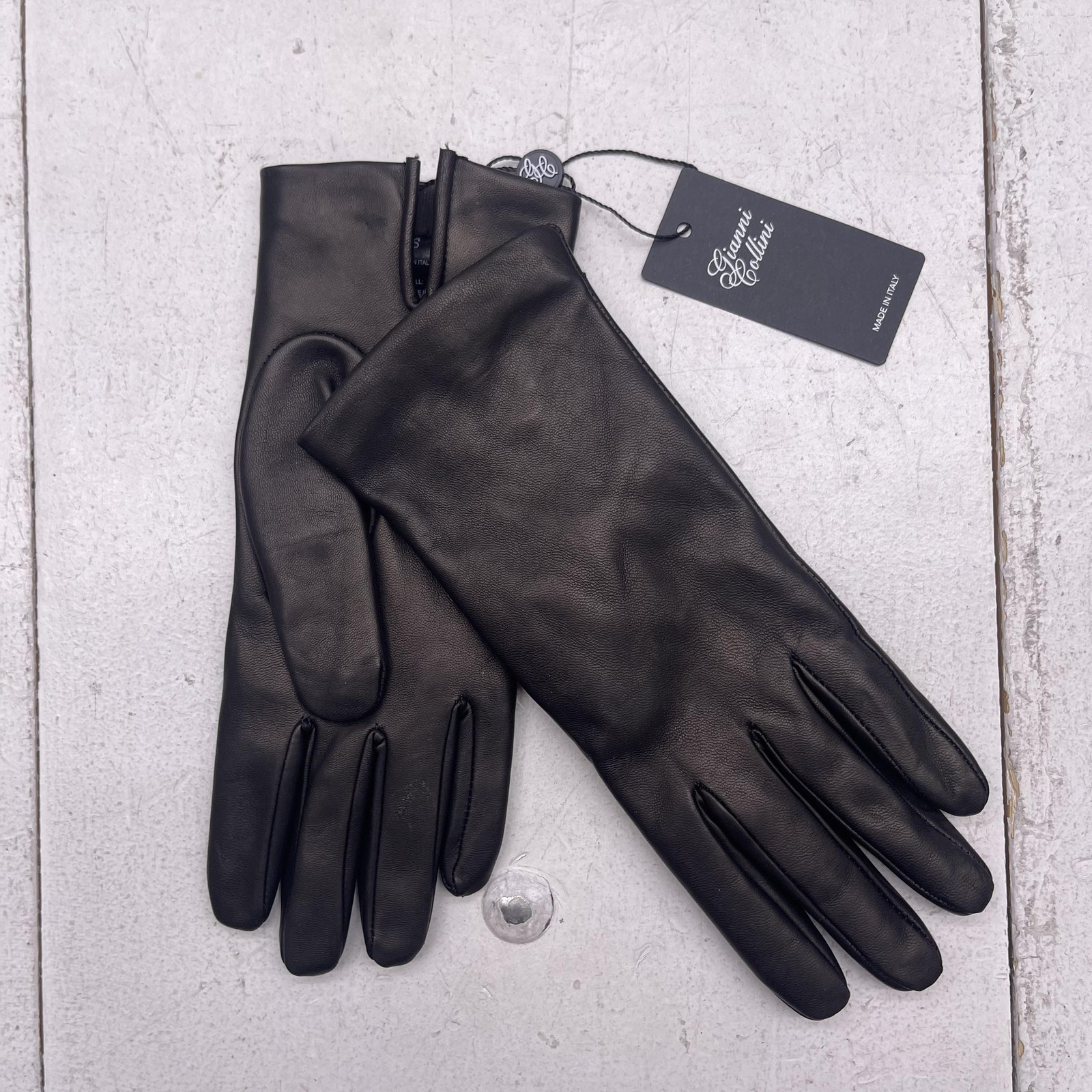 Gianni Collini Gloves Womens Small Black Leather Made In Italy Lined Dress