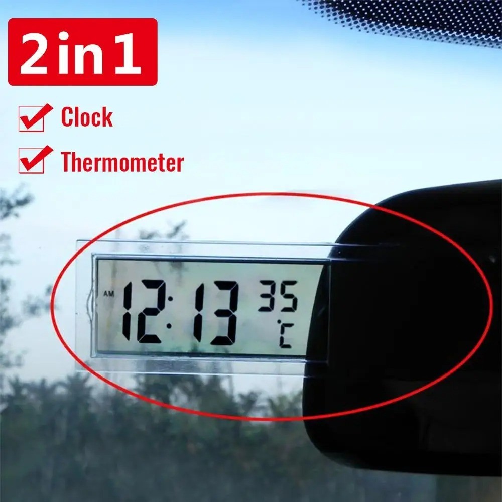 Universal Car LCD Digital Display Meter Thermometer   and clock  2in 1 feature