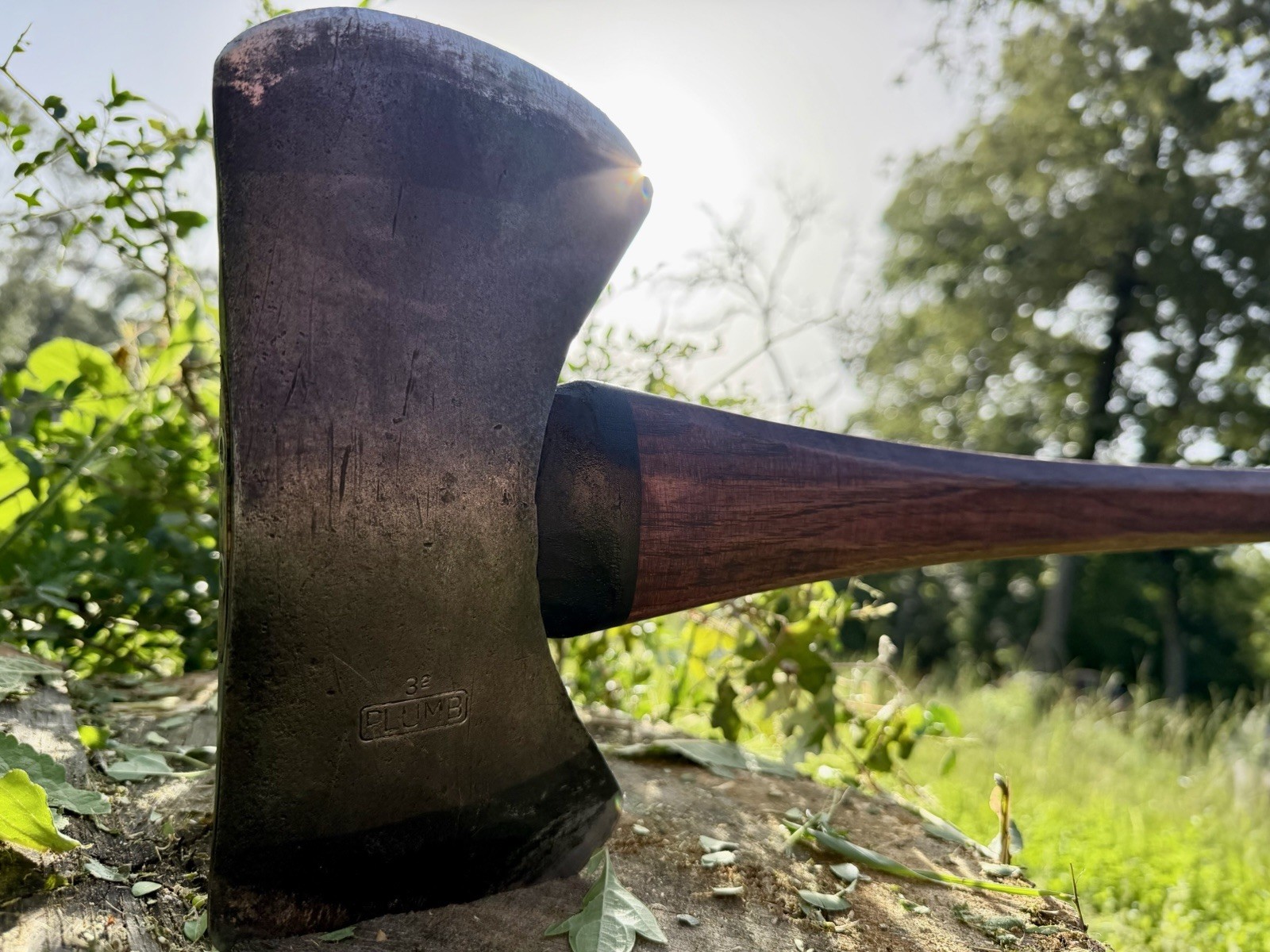 Vintage Plumb 3 1/2lb Double Bit Axe Fully Hung, 36” Octagon Cut Hickory Handle