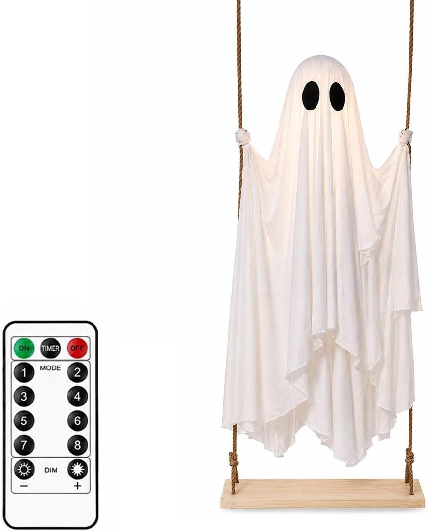 Halloween Decorations Outdoor 5FT Large Hanging Swing Ghost LED Halloween Decor