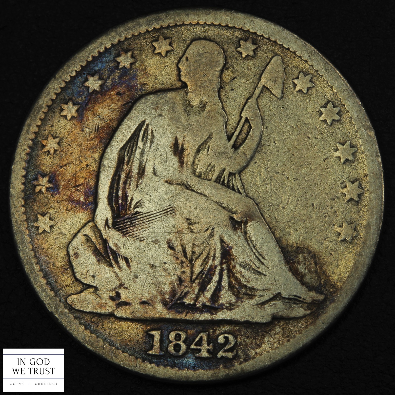 1842 Medium Date Reverse of \'42 Seated Liberty Silver Half Dollar 50C