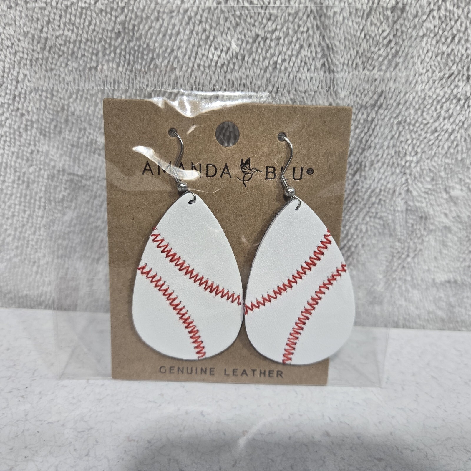 NEW Amanda Blu Gun Baseball Genuine Leather Earrings NEW Amanda Blu Gun Baseball Genuine Leather Earrings