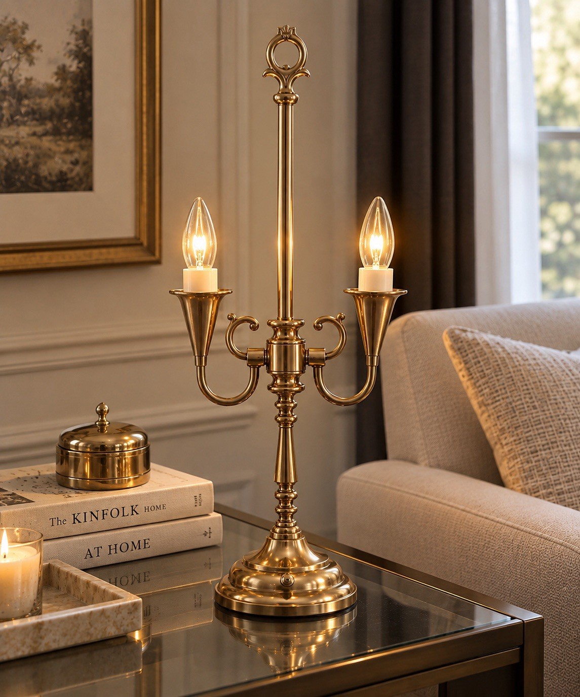 1970’s vintage French bouillotte solid brass and copper candelabra table lamp 1970’s vintage French bouillotte solid brass and copper candelabra table lamp