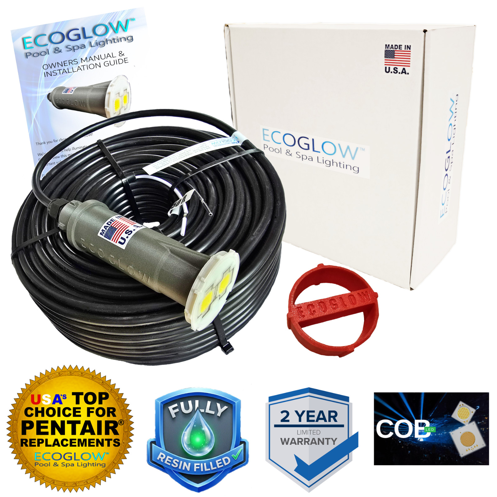 100ft ECOGLOW Pure™, PENTAIR GLOBRITE 602102, 602104, MADE IN USA, 2yr WARRANTY