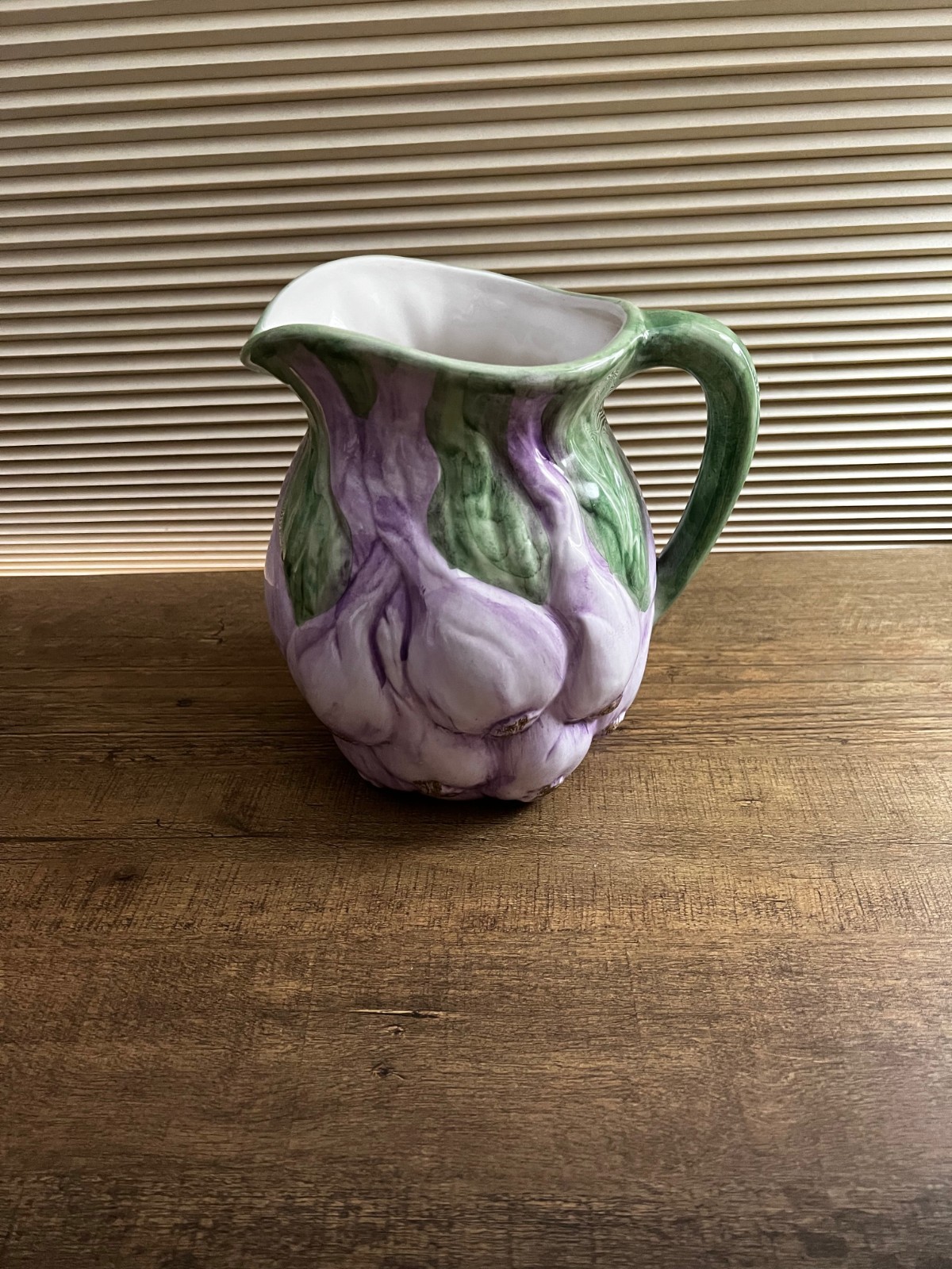 Vintage Italian Majolica Style Purple Garlic Bulb Ceramic Pitcher