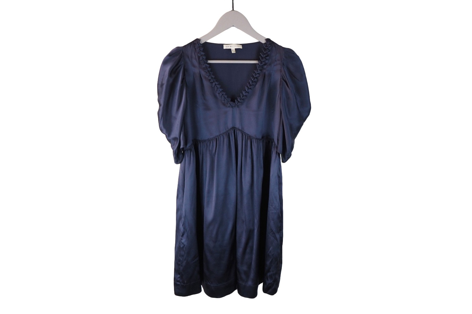 SEE BY CHLOÉ Dress Silk Blue size 38 Mini Short Open Fluttered Sleeves