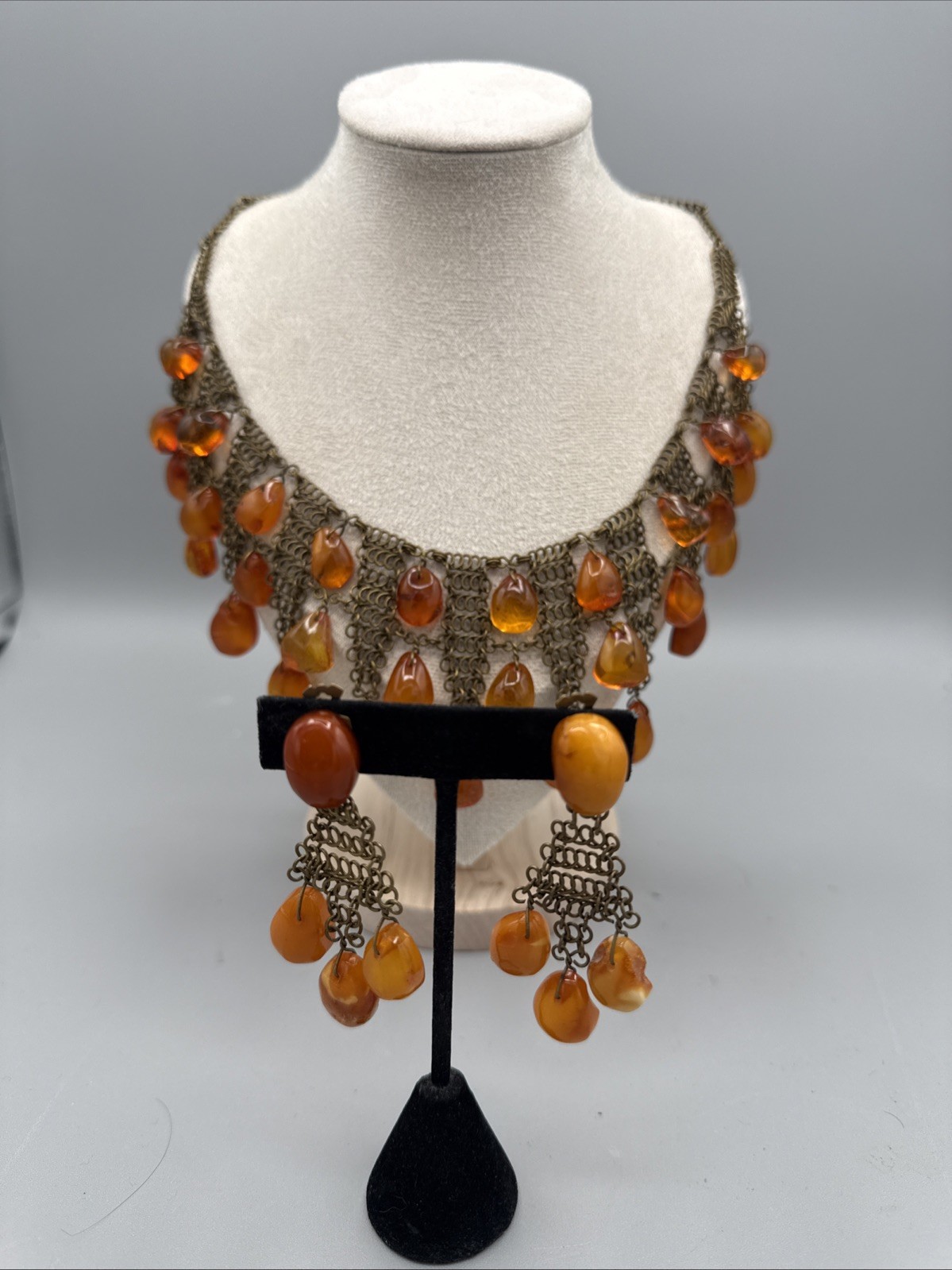 Vintage Natural Baltic Amber Butterscotch Necklace & Clip On Earrings Yolk USSR Vintage Natural Baltic Amber Butterscotch Necklace & Clip On Earrings Yolk USSR