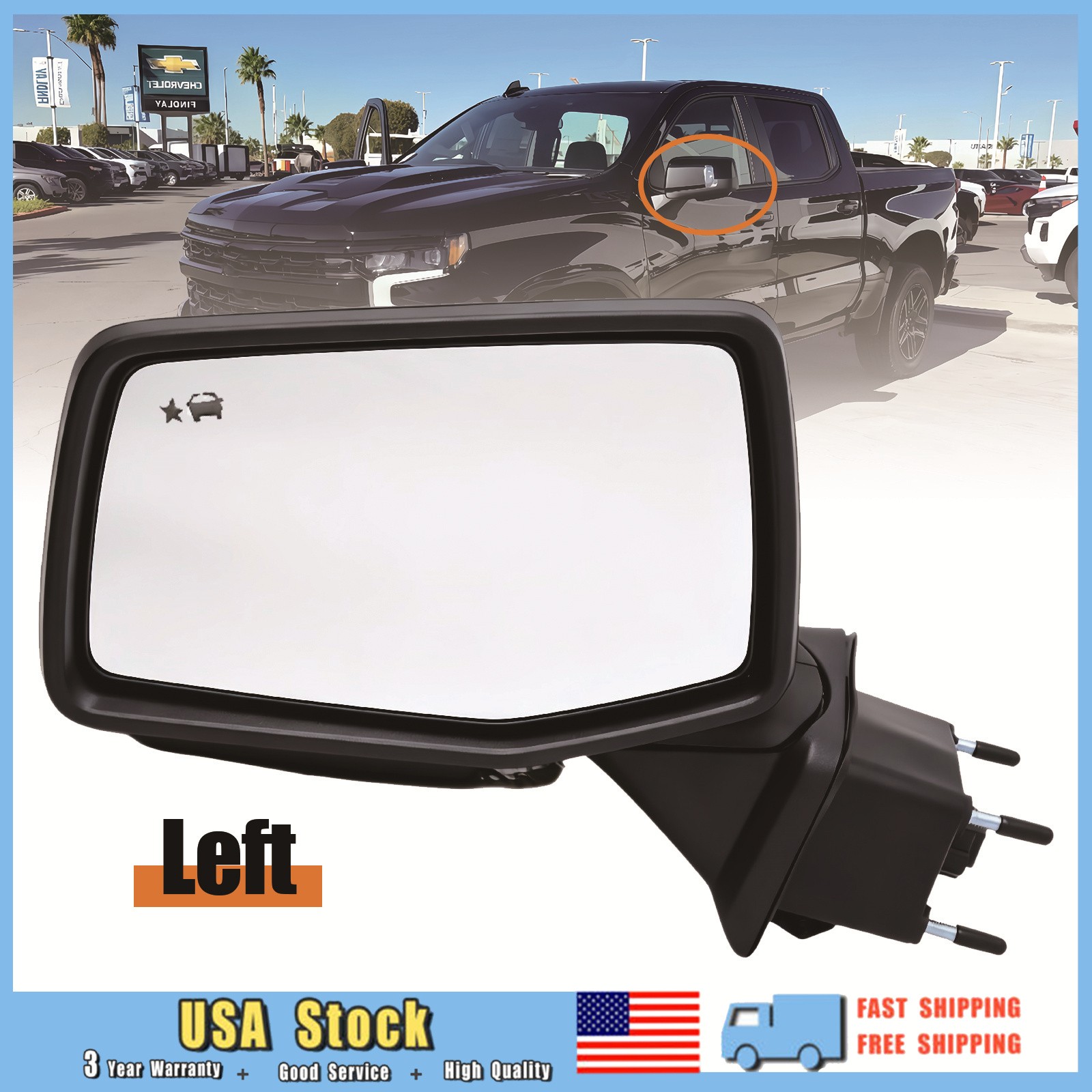 For 2019 2020-2025 Chevy Silverado 1500 Driver Side Mirror W/Camera W/BSD Heated